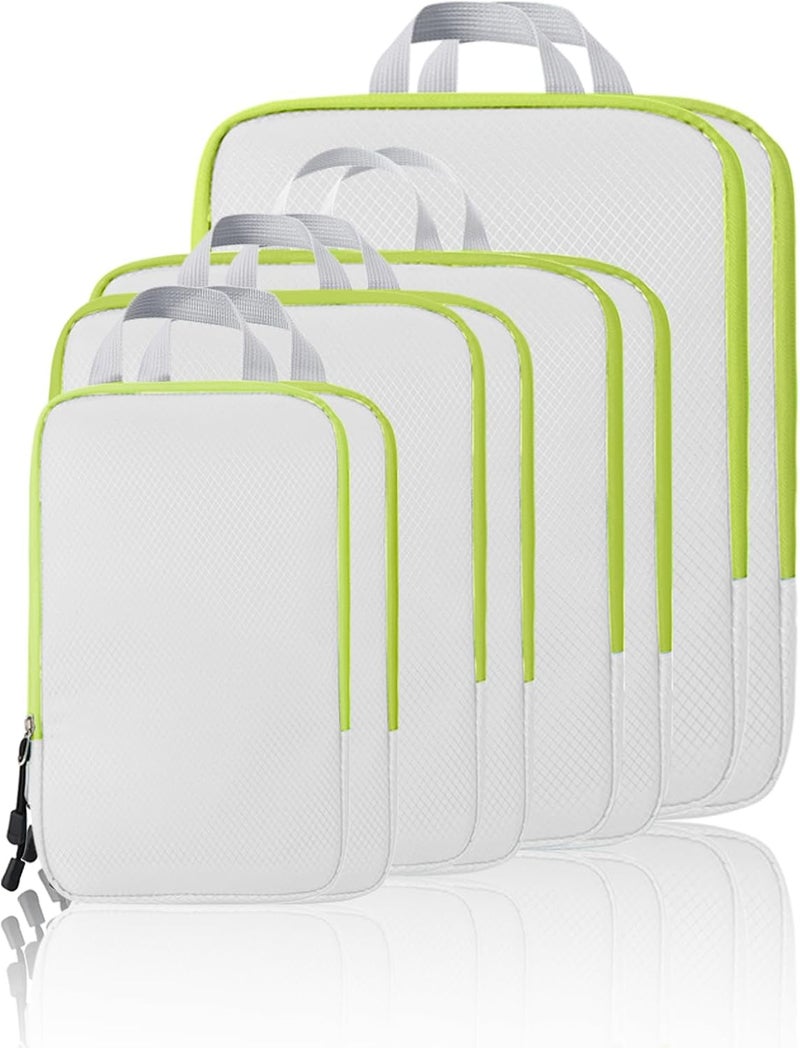 OPLEBEPE Compression Packing Cubes, 8 Set Packing Cubes for Travel Compression, Lightweight Compressible Package Organizer for Carry On and Suitcases, White and Green - Image 1